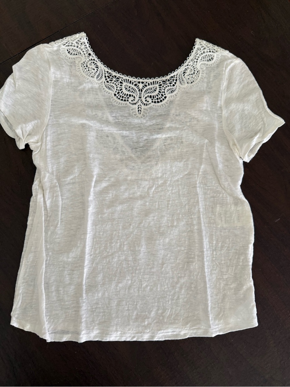Sezane Mina White Crochet-Neck Short Sleeve Tee
